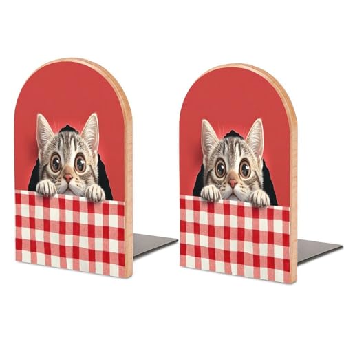 Quteprint Buchstützen aus Holz, niedliche Katze, die aus einem Loch schaut, rutschfest, robuste Buchstützen für Regale und Schreibtische, dekorative Buchhalter/Stützen für Heimbüro/Bibliothek/Schule Quteprint Buchstützen aus Holz, niedliche Katze, die aus einem Loch schaut, rutschfest, robuste Buchstützen für Regale und Schreibtische, dekorative Buchhalter/Stützen für Heimbüro/Bibliothek/Schule von Quteprint