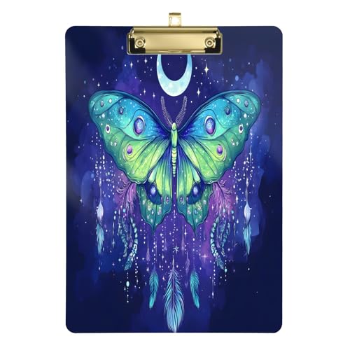 Quteprint Ethnisches Klemmbrett aus Acryl, Schmetterling, Mond, Sterne, 22,9 x 31,8 cm, transparent, kratzfest, mit goldfarbenem Metallclip und Wandhaken, 0,6 cm dick, für Büro, Klassenzimmer Quteprint Ethnisches Klemmbrett aus Acryl, Schmetterling, Mond, Sterne, 22,9 x 31,8 cm, transparent, kratzfest, mit goldfarbenem Metallclip und Wandhaken, 0,6 cm dick, für Büro, Klassenzimmer von Quteprint
