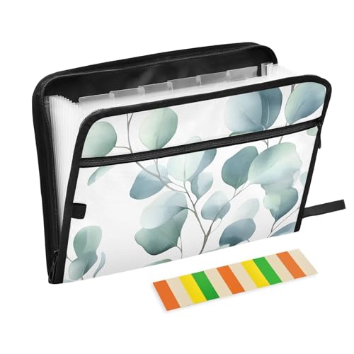 Quteprint Fächermappe mit 13 Fächern, mit Reißverschluss, Aquarell-Eukalyptus-grüne Blätter, Akkordeon-Aktenordner mit Klebeetiketten, A4-Papier, erweiterbarer Dokumenten-Organizer Quteprint Fächermappe mit 13 Fächern, mit Reißverschluss, Aquarell-Eukalyptus-grüne Blätter, Akkordeon-Aktenordner mit Klebeetiketten, A4-Papier, erweiterbarer Dokumenten-Organizer von Quteprint