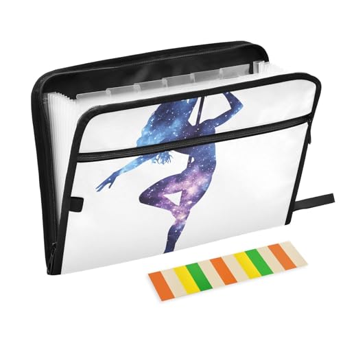Quteprint Fächermappe mit 13 Fächern, mit Reißverschluss, Aquarell-Tänzerin, Galaxie-Stern, Akkordeon-Aktenordner mit Klebeetiketten, A4-Papier, erweiterbarer Dokumenten-Organizer von Quteprint