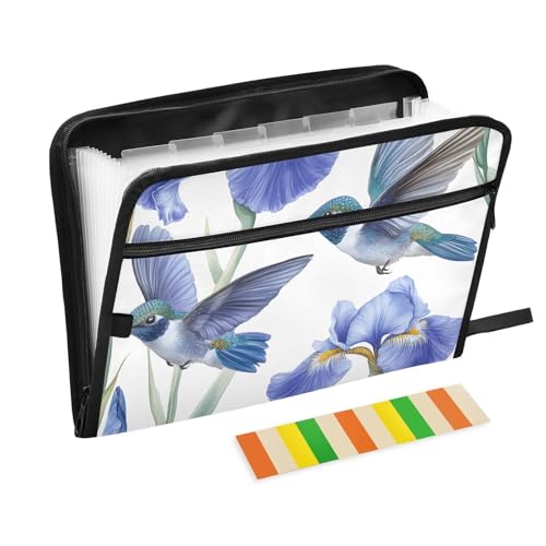 Quteprint Fächermappe mit 13 Fächern, mit Reißverschluss, Aquarellfarben, Kolibri, Irisblume, Akkordeon-Aktenordner mit Klebeetiketten, A4-Papier, erweiterbarer Dokumenten-Organizer Quteprint Fächermappe mit 13 Fächern, mit Reißverschluss, Aquarellfarben, Kolibri, Irisblume, Akkordeon-Aktenordner mit Klebeetiketten, A4-Papier, erweiterbarer Dokumenten-Organizer von Quteprint