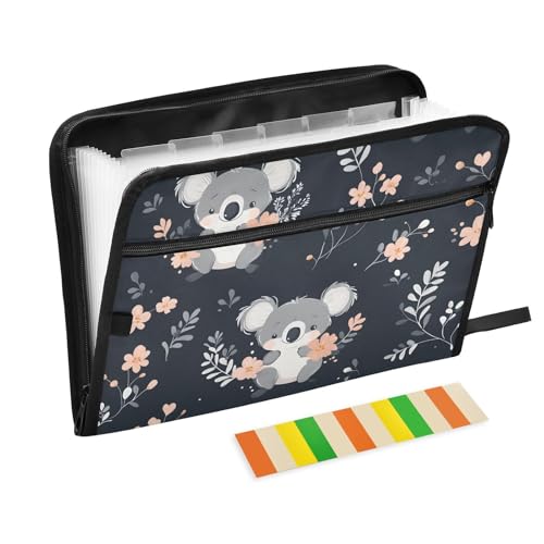 Quteprint Fächermappe mit 13 Fächern, mit Reißverschluss, Blumenmuster, Kawaii-Koalabär, Akkordeon-Aktenordner mit Klebeetiketten, A4-Papier, erweiterbarer Dokumenten-Organizer Quteprint Fächermappe mit 13 Fächern, mit Reißverschluss, Blumenmuster, Kawaii-Koalabär, Akkordeon-Aktenordner mit Klebeetiketten, A4-Papier, erweiterbarer Dokumenten-Organizer von Quteprint
