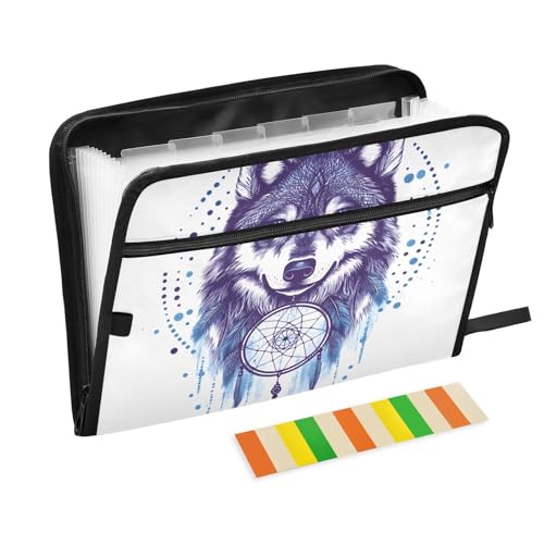 Quteprint Fächermappe mit 13 Fächern, mit Reißverschluss, Boho-Akkordeon-Akkordeon-Aktenordner mit Klebeetiketten, A4-Papier, erweiterbarer Dokumenten-Organizer von Quteprint