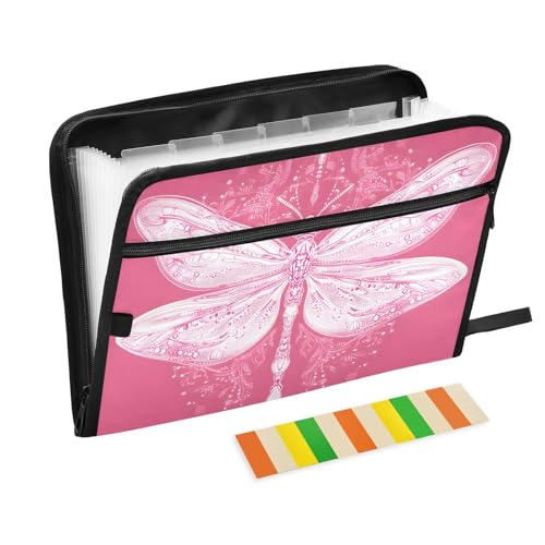 Quteprint Fächermappe mit 13 Fächern, mit Reißverschluss, Ethno-Mandala, Libelle, Akkordeon-Aktenordner mit Klebeetiketten, A4-Papier, erweiterbarer Dokumenten-Organizer von Quteprint