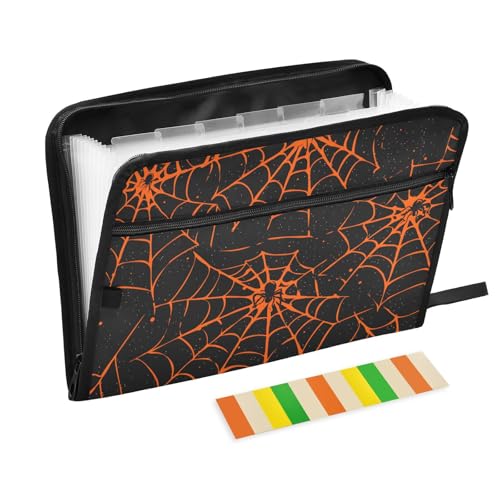 Quteprint Fächermappe mit 13 Fächern, mit Reißverschluss, Halloween-Spinnennetze, Galaxie, Akkordeon-Aktenordner mit Klebeetiketten, A4-Papier, erweiterbarer Dokumenten-Organizer von Quteprint