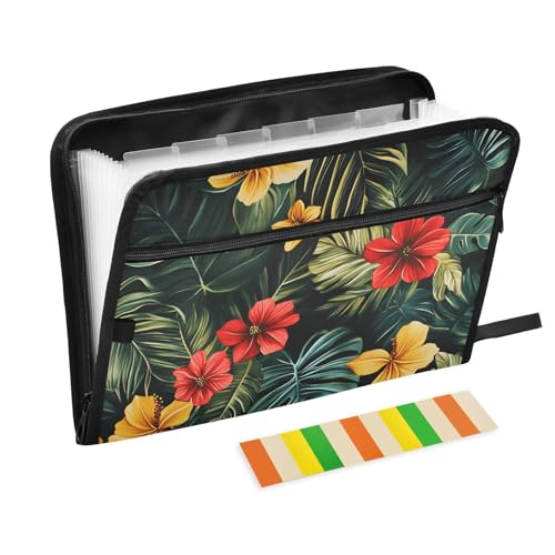 Quteprint Fächermappe mit 13 Fächern, mit Reißverschluss, Hawaii, tropische Blumenblätter, Akkordeon-Aktenordner mit Klebeetiketten, A4-Papier, erweiterbarer Dokumenten-Organizer Quteprint Fächermappe mit 13 Fächern, mit Reißverschluss, Hawaii, tropische Blumenblätter, Akkordeon-Aktenordner mit Klebeetiketten, A4-Papier, erweiterbarer Dokumenten-Organizer von Quteprint