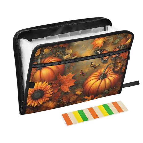 Quteprint Fächermappe mit 13 Fächern, mit Reißverschluss, Herbstblätter, Kürbis, Schmetterling, Sonnenblume, Akkordeon-Aktenordner mit Klebeetiketten, A4-Papier, erweiterbare Dokumentenmappe Quteprint Fächermappe mit 13 Fächern, mit Reißverschluss, Herbstblätter, Kürbis, Schmetterling, Sonnenblume, Akkordeon-Aktenordner mit Klebeetiketten, A4-Papier, erweiterbare Dokumentenmappe von Quteprint