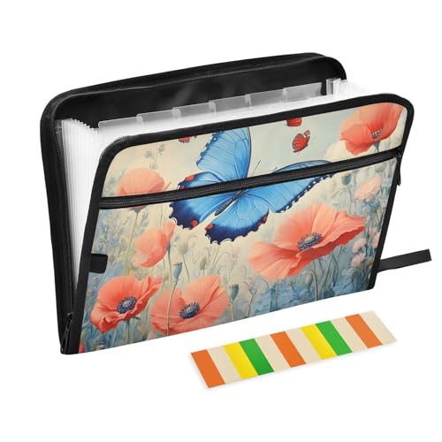 Quteprint Fächermappe mit 13 Fächern, mit Reißverschluss, Sommer-Mappe, Mohnblumen, Akkordeon-Aktenordner mit Klebeetiketten, A4-Papier, erweiterbarer Dokumenten-Organizer Quteprint Fächermappe mit 13 Fächern, mit Reißverschluss, Sommer-Mappe, Mohnblumen, Akkordeon-Aktenordner mit Klebeetiketten, A4-Papier, erweiterbarer Dokumenten-Organizer von Quteprint