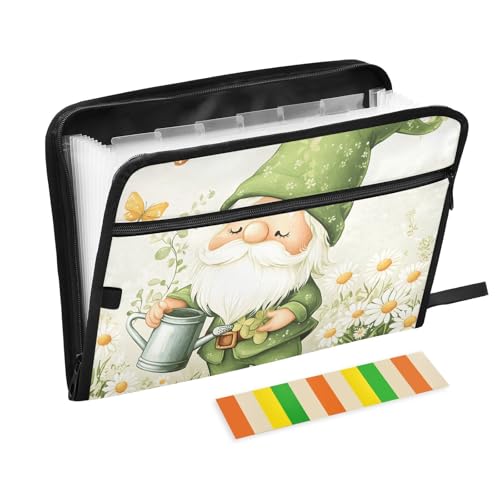 Quteprint Fächermappe mit 13 Fächern, mit Reißverschluss, St. Patricks, Zwerg, Blumen, Schmetterling, Akkordeon-Aktenordner mit Klebeetiketten, A4-Papier, erweiterbarer Dokumenten-Organizer von Quteprint
