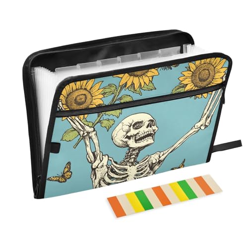 Quteprint Fächermappe mit 13 Fächern, mit Reißverschluss, Totenkopf, Sonnenblumen, Schmetterling, Akkordeon-Aktenordner mit Klebeetiketten, A4-Papier, erweiterbarer Dokumenten-Organizer Quteprint Fächermappe mit 13 Fächern, mit Reißverschluss, Totenkopf, Sonnenblumen, Schmetterling, Akkordeon-Aktenordner mit Klebeetiketten, A4-Papier, erweiterbarer Dokumenten-Organizer von Quteprint