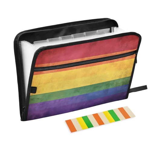 Quteprint Fächermappe mit 13 Fächern, mit Reißverschluss, Vintage-Regenbogenstreifen, Akkordeon-Aktenordner mit Klebeetiketten, A4-Papier, erweiterbarer Dokumenten-Organizer Quteprint Fächermappe mit 13 Fächern, mit Reißverschluss, Vintage-Regenbogenstreifen, Akkordeon-Aktenordner mit Klebeetiketten, A4-Papier, erweiterbarer Dokumenten-Organizer von Quteprint