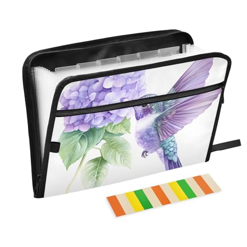 Quteprint Fächermappe mit 13 Fächern, mit Reißverschluss, Vogel, Kolibri, violett, Hortensien, Blumen, Akkordeon-Aktenordner mit Klebeetiketten, A4-Papier, erweiterbare Dokumentenmappe Quteprint Fächermappe mit 13 Fächern, mit Reißverschluss, Vogel, Kolibri, violett, Hortensien, Blumen, Akkordeon-Aktenordner mit Klebeetiketten, A4-Papier, erweiterbare Dokumentenmappe von Quteprint