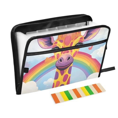 Quteprint Fächermappe mit 13 Fächern, mit Reißverschluss, buntes Giraffen-Regenbogen-Akkordeon-Aktenordner mit Klebeetiketten, A4-Papier, erweiterbarer Dokumenten-Organizer Quteprint Fächermappe mit 13 Fächern, mit Reißverschluss, buntes Giraffen-Regenbogen-Akkordeon-Aktenordner mit Klebeetiketten, A4-Papier, erweiterbarer Dokumenten-Organizer von Quteprint