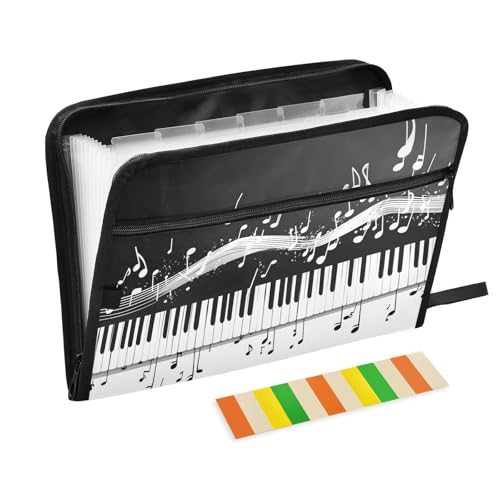 Quteprint Fächermappe mit 13 Fächern, mit Reißverschluss, für Musiknoten und Noten, Akkordeon-Ordner mit Klebeetiketten, A4-Papier, erweiterbarer Dokumenten-Organizer von Quteprint