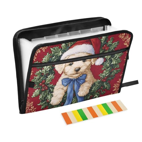 Quteprint Fächermappe mit 13 Fächern, mit Reißverschluss, für Urlaub, Weihnachten, niedlicher Hund, Akkordeon-Aktenordner mit Klebeetiketten, Briefgröße, A4-Papier, erweiterbarer Dokumenten-Organizer von Quteprint