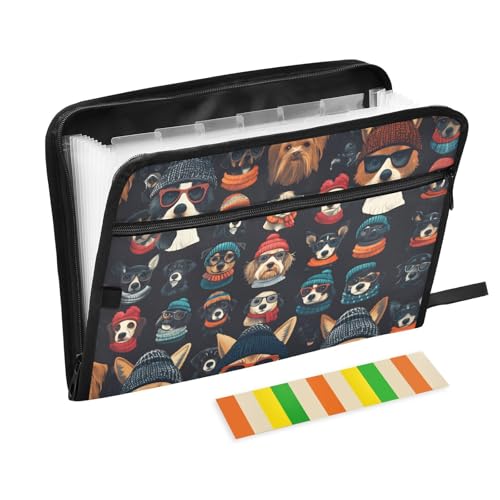 Quteprint Fächermappe mit 13 Fächern, mit Reißverschluss, niedlicher Hund mit Brille, Hüten, Akkordeon-Aktenordner mit Klebeetiketten, A4-Papier, erweiterbarer Dokumenten-Organizer Quteprint Fächermappe mit 13 Fächern, mit Reißverschluss, niedlicher Hund mit Brille, Hüten, Akkordeon-Aktenordner mit Klebeetiketten, A4-Papier, erweiterbarer Dokumenten-Organizer von Quteprint