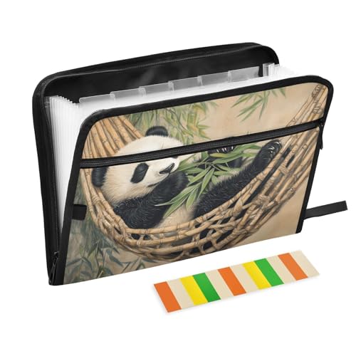 Quteprint Fächermappe mit 13 Fächern, mit Reißverschluss, niedlicher Panda-Akkordeon-Aktenordner mit Klebeetiketten, A4-Papier, erweiterbarer Dokumenten-Organizer von Quteprint