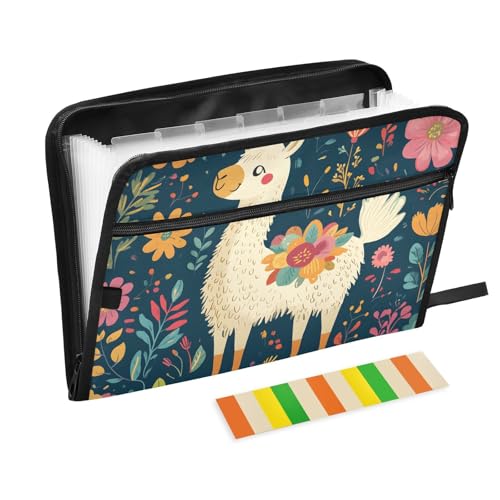 Quteprint Fächermappe mit 13 Fächern, mit Reißverschluss, niedliches Alpaka-Llama-Blumenblätter, Akkordeon-Aktenordner mit Klebeetiketten, A4-Papier, erweiterbarer Dokumenten-Organizer Quteprint Fächermappe mit 13 Fächern, mit Reißverschluss, niedliches Alpaka-Llama-Blumenblätter, Akkordeon-Aktenordner mit Klebeetiketten, A4-Papier, erweiterbarer Dokumenten-Organizer von Quteprint