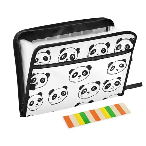 Quteprint Fächermappe mit 13 Fächern, mit Reißverschluss, niedliches Panda-Muster, Akkordeon-Aktenordner mit Klebeetiketten, A4-Papier, erweiterbarer Dokumenten-Organizer von Quteprint