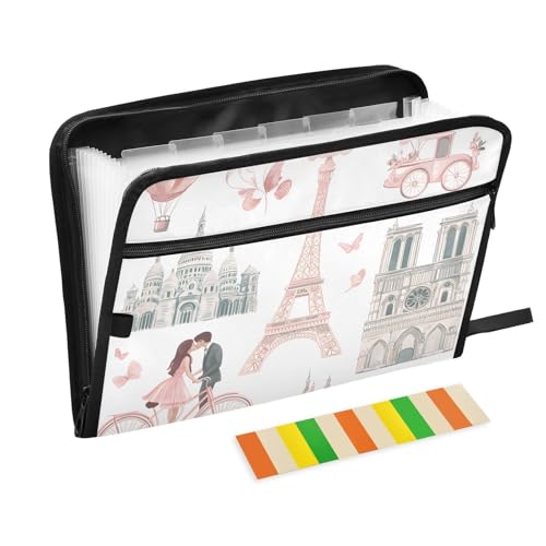 Quteprint Fächermappe mit 13 Fächern, mit Reißverschluss, romantischer Pariser Eiffelturm, Akkordeon-Aktenordner mit Klebeetiketten, A4-Papier, erweiterbarer Dokumenten-Organizer Quteprint Fächermappe mit 13 Fächern, mit Reißverschluss, romantischer Pariser Eiffelturm, Akkordeon-Aktenordner mit Klebeetiketten, A4-Papier, erweiterbarer Dokumenten-Organizer von Quteprint