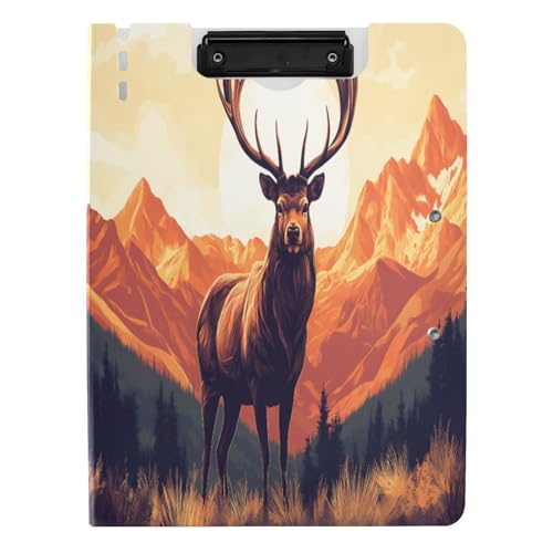 Quteprint Faltbares Klemmbrett, Hirschgebirge, Sonnenuntergang, A4, Aktenordner Klemmbrett mit doppelten Metallclips, Stiftschlitz – wasserabweisend, Dokumenten-Organizer, Akten-Klemmbretter für Büro von Quteprint