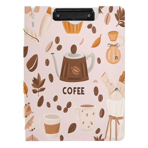Quteprint Faltbares Klemmbrett, Kaffeebohnen, Teekanne, A4, Aktenordner Klemmbrett mit doppelten Metall-Clips, Stiftschlitz – wasserabweisend, Dokumenten-Organizer, Datei-Klemmbretter für Büro, Schule Quteprint Faltbares Klemmbrett, Kaffeebohnen, Teekanne, A4, Aktenordner Klemmbrett mit doppelten Metall-Clips, Stiftschlitz – wasserabweisend, Dokumenten-Organizer, Datei-Klemmbretter für Büro, Schule von Quteprint
