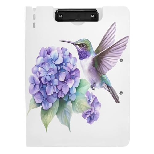Quteprint Faltbares Klemmbrett für Ordner, Aquarell-Kolibri, violette Hortensien, A4, Aktenordner Klemmbrett mit doppelten Metall-Clips, Stiftschlitz – wasserabweisend, Dokumenten-Organizer Quteprint Faltbares Klemmbrett für Ordner, Aquarell-Kolibri, violette Hortensien, A4, Aktenordner Klemmbrett mit doppelten Metall-Clips, Stiftschlitz – wasserabweisend, Dokumenten-Organizer von Quteprint