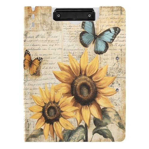 Quteprint Faltbares Klemmbrett für Ordner, Vintage-Sonnenblumen, Schmetterling, A4, Aktenordner mit doppelten Metall-Clips, Stiftschlitz – wasserabweisend, Dokumenten-Organizer, Akten-Klemmbretter für Quteprint Faltbares Klemmbrett für Ordner, Vintage-Sonnenblumen, Schmetterling, A4, Aktenordner mit doppelten Metall-Clips, Stiftschlitz – wasserabweisend, Dokumenten-Organizer, Akten-Klemmbretter für von Quteprint