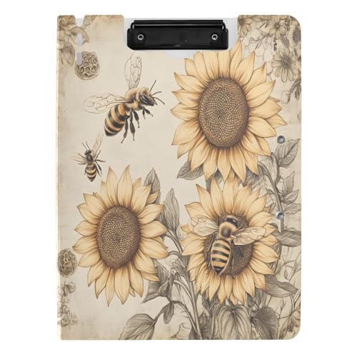 Quteprint Faltbares Klemmbrett für Ordner, Vintage-Stil, Honigbienen, Sonnenblumen, A4, Aktenordner mit doppelten Metall-Clips, Stiftschlitz – wasserabweisend, Dokumenten-Organizer, Akten-Klemmbretter Quteprint Faltbares Klemmbrett für Ordner, Vintage-Stil, Honigbienen, Sonnenblumen, A4, Aktenordner mit doppelten Metall-Clips, Stiftschlitz – wasserabweisend, Dokumenten-Organizer, Akten-Klemmbretter von Quteprint