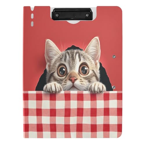 Quteprint Faltbares Klemmbrett für Ordner, niedliche Katze, die aus einem Loch schaut, A4-Aktenordner Klemmbrett mit doppelten Metall-Clips, Stiftschlitz – wasserabweisend, Dokumenten-Organizer von Quteprint