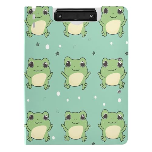 Quteprint Faltbares Klemmbrett für Ordner, niedliches Kawaii-Frosch-Muster, A4-Aktenordner-Klemmbrett mit doppelten Metall-Clips, Stiftschlitz – wasserabweisend, Dokumenten-Organizer von Quteprint
