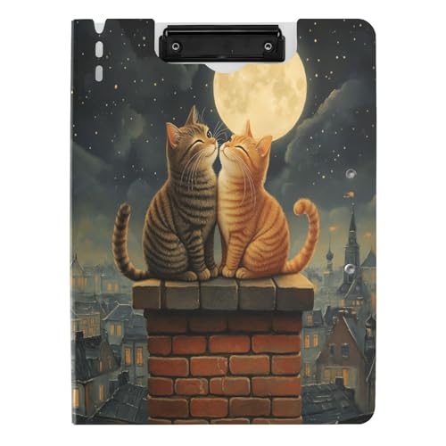 Quteprint Faltbares Klemmbrett für Ordner, romantisches Klemmbrett mit zwei Katzen, Mond und Sternen, A4, mit doppelten Metall-Clips, Stiftschlitz – wasserabweisend, Dokumenten-Organizer Quteprint Faltbares Klemmbrett für Ordner, romantisches Klemmbrett mit zwei Katzen, Mond und Sternen, A4, mit doppelten Metall-Clips, Stiftschlitz – wasserabweisend, Dokumenten-Organizer von Quteprint