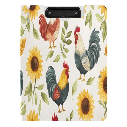 Quteprint Faltbares Klemmbrett mit Aquarell-Sonnenblumen-Hahn, A4-Dokumentenmappe, Klemmbrett mit doppelten Metall-Clips, Stiftschlitz – wasserabweisend, Dokumenten-Organizer, Akten-Klemmbretter für Quteprint Faltbares Klemmbrett mit Aquarell-Sonnenblumen-Hahn, A4-Dokumentenmappe, Klemmbrett mit doppelten Metall-Clips, Stiftschlitz – wasserabweisend, Dokumenten-Organizer, Akten-Klemmbretter für von Quteprint