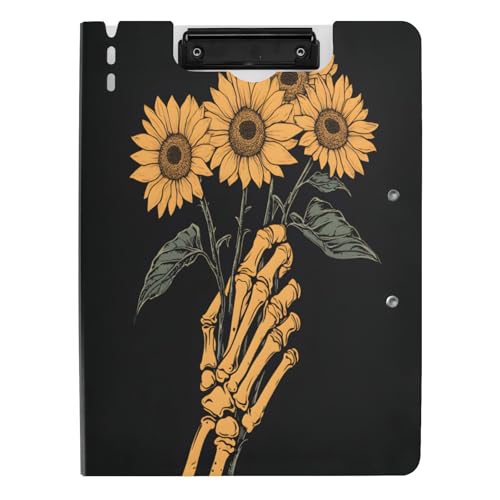 Quteprint Faltbares Klemmbrett mit Hand-Skelett-Schädel und Sonnenblume, A4-Dateiordner mit doppelten Metall-Clips, Stiftschlitz – wasserabweisend, Dokumenten-Organizer, Akten-Klemmbretter für Büro Quteprint Faltbares Klemmbrett mit Hand-Skelett-Schädel und Sonnenblume, A4-Dateiordner mit doppelten Metall-Clips, Stiftschlitz – wasserabweisend, Dokumenten-Organizer, Akten-Klemmbretter für Büro von Quteprint