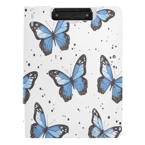 Quteprint Faltbares Klemmbrett mit blauem Schmetterlings- und Tiermuster, A4-Dokumentenmappe, Klemmbrett mit doppelten Metall-Clips, Stiftschlitz – wasserabweisend, Dokumenten-Organizer von Quteprint