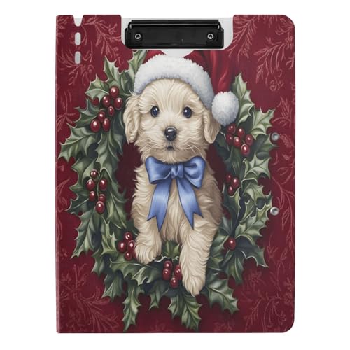 Quteprint Faltbares Klemmbrett mit niedlichem Hund, Weihnachtsmannmütze, A4, Aktenordner mit doppelten Metall-Clips, Stiftschlitz – wasserabweisend, Dokumenten-Organizer, Datei-Klemmbretter für Büro Quteprint Faltbares Klemmbrett mit niedlichem Hund, Weihnachtsmannmütze, A4, Aktenordner mit doppelten Metall-Clips, Stiftschlitz – wasserabweisend, Dokumenten-Organizer, Datei-Klemmbretter für Büro von Quteprint