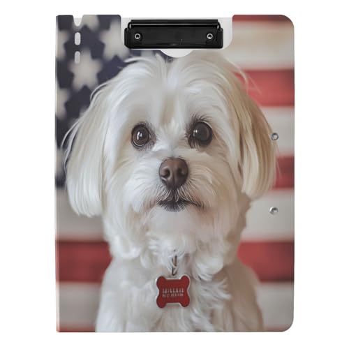 Quteprint Faltbares Klemmbrett mit niedlichem Hund, amerikanische Flagge, A4-Aktenordner mit doppelten Metall-Clips, Stiftschlitz – wasserabweisend, Dokumenten-Organizer, Akten-Klemmbretter für Büro Quteprint Faltbares Klemmbrett mit niedlichem Hund, amerikanische Flagge, A4-Aktenordner mit doppelten Metall-Clips, Stiftschlitz – wasserabweisend, Dokumenten-Organizer, Akten-Klemmbretter für Büro von Quteprint