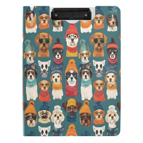 Quteprint Faltbares Klemmbrett mit niedlichem Hund, bunte Brillen, Hüte, A4, Aktenordner mit doppelten Metall-Clips, Stiftschlitz – wasserabweisend, Dokumenten-Organizer, Datei-Klemmbretter für Büro Quteprint Faltbares Klemmbrett mit niedlichem Hund, bunte Brillen, Hüte, A4, Aktenordner mit doppelten Metall-Clips, Stiftschlitz – wasserabweisend, Dokumenten-Organizer, Datei-Klemmbretter für Büro von Quteprint