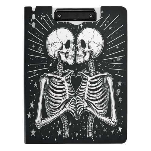 Quteprint Faltbares Klemmbrett mit zwei Skeletten, Totenkopf-Herz, A4, Aktenordner mit doppelten Metall-Clips, Stiftschlitz – wasserabweisend, Dokumenten-Organizer, Akten-Klemmbretter für Büro, Schule Quteprint Faltbares Klemmbrett mit zwei Skeletten, Totenkopf-Herz, A4, Aktenordner mit doppelten Metall-Clips, Stiftschlitz – wasserabweisend, Dokumenten-Organizer, Akten-Klemmbretter für Büro, Schule von Quteprint