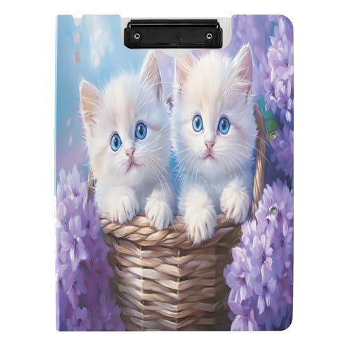 Quteprint Faltbares Klemmbrett mit zwei niedlichen Katzen, Kätzchen, Blumen, A4, Aktenordner mit doppelten Metall-Clips, Stiftschlitz – wasserabweisend, Dokumenten-Organizer, Akten-Klemmbretter für von Quteprint