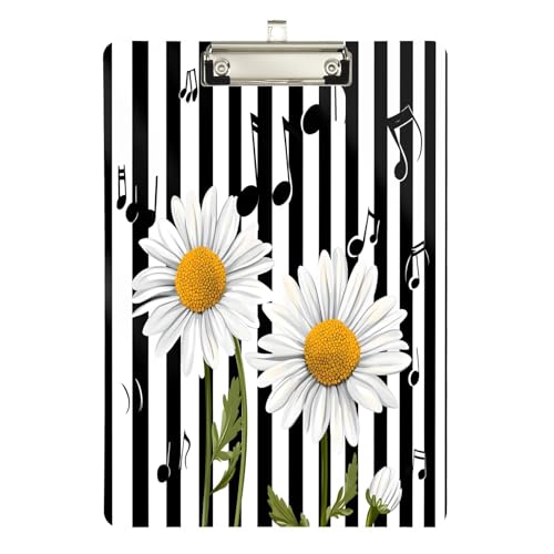Quteprint Gestreiftes Acryl-Klemmbrett mit Gänseblümchen, 22,9 x 31,8 cm, transparentes, kratzfestes Klemmbrett mit (silberfarbenem Metallclip und Wandhaken, 0,6 cm dick, für Büro, Klassenzimmer von Quteprint