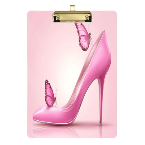 Quteprint High Heels Schmetterlings-Acryl-Klemmbrett, 22,9 x 31,8 cm, transparentes, kratzfestes Klemmbrett mit (goldfarben) Metallclip und Wandhaken, 0,6 cm dick, für Büro, Klassenzimmer von Quteprint