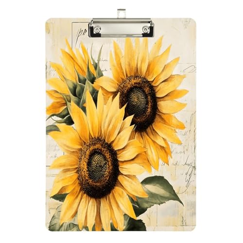 Quteprint Klemmbrett aus Acryl, Vintage-Stil, Sonnenblumen, 22,9 x 31,8 cm, transparent, kratzfest, mit silberfarbenem Metallclip und Wandhaken, 0,6 cm dick, für Büro, Klassenzimmer, Krankenschwestern Quteprint Klemmbrett aus Acryl, Vintage-Stil, Sonnenblumen, 22,9 x 31,8 cm, transparent, kratzfest, mit silberfarbenem Metallclip und Wandhaken, 0,6 cm dick, für Büro, Klassenzimmer, Krankenschwestern von Quteprint