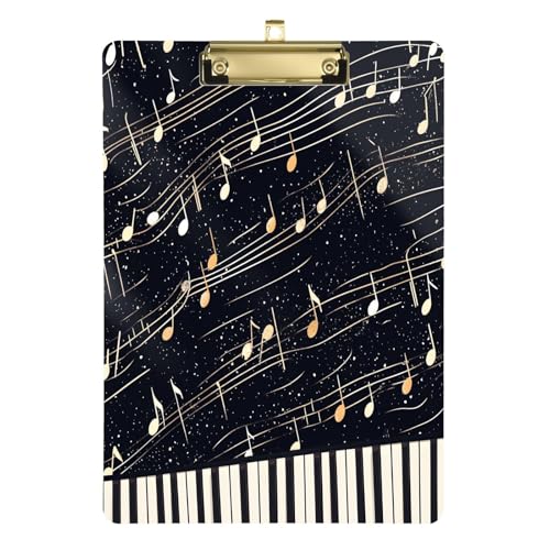 Quteprint Klemmbrett mit Musiknoten, Acryl, 22,9 x 31,8 cm, transparentes, kratzfestes Klemmbrett mit (goldfarben) Metallclip und Wandhaken, 0,6 cm dick, für Büro, Klassenzimmer, Krankenschwestern von Quteprint