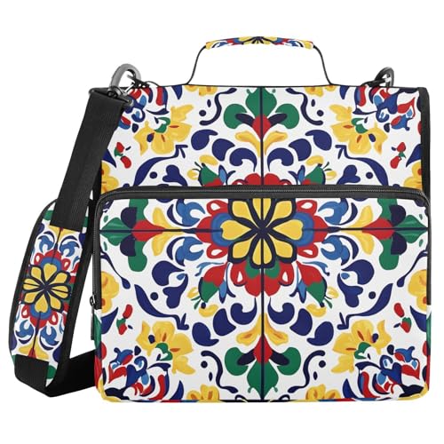 Quteprint Mappe mit Reißverschluss, mexikanische Talavera-Fliesen, Mandala, 3,8 cm, 3-Ringbuch und mehrere Taschen, 500 Blatt Kapazität, erweiterbarer Aktenordner mit Schultergurten und Griffen, für Quteprint Mappe mit Reißverschluss, mexikanische Talavera-Fliesen, Mandala, 3,8 cm, 3-Ringbuch und mehrere Taschen, 500 Blatt Kapazität, erweiterbarer Aktenordner mit Schultergurten und Griffen, für von Quteprint