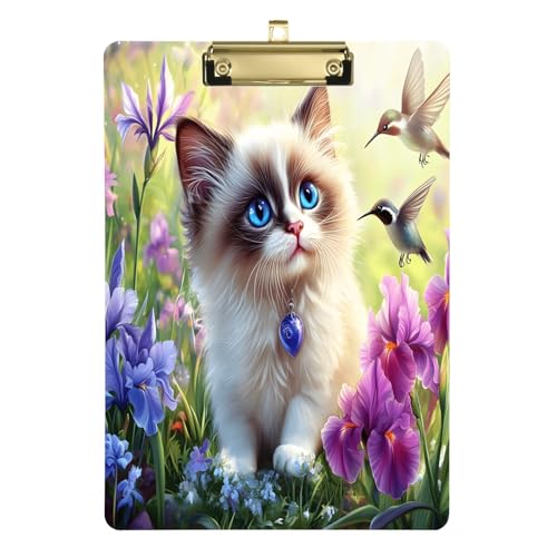 Quteprint Niedliche Katzen-Blumen-Schwertlilie, Kolibris, Acryl-Klemmbrett, 22,9 x 31,8 cm, transparentes, kratzfestes Klemmbrett mit goldfarbenem Metallclip und Wandhaken, 0,6 cm dick, für Büro Quteprint Niedliche Katzen-Blumen-Schwertlilie, Kolibris, Acryl-Klemmbrett, 22,9 x 31,8 cm, transparentes, kratzfestes Klemmbrett mit goldfarbenem Metallclip und Wandhaken, 0,6 cm dick, für Büro von Quteprint
