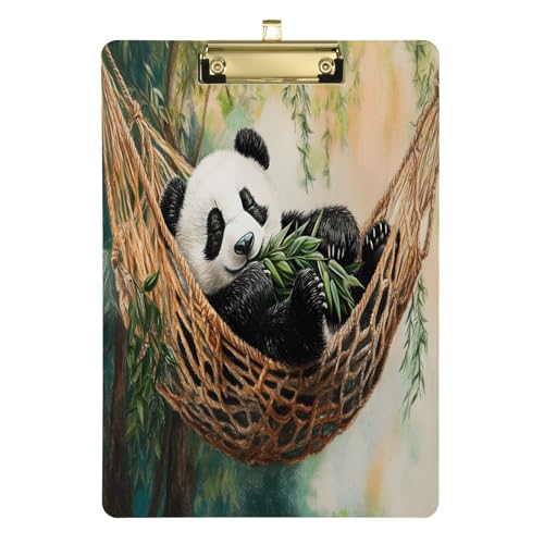 Quteprint Niedlicher schlafender Panda-Acryl-Klemmbrett, 22,9 x 31,8 cm, transparentes, kratzfestes Klemmbrett mit (goldfarben) Metallclip und Wandhaken, 0,6 cm dick, für Büro, Klassenzimmer von Quteprint