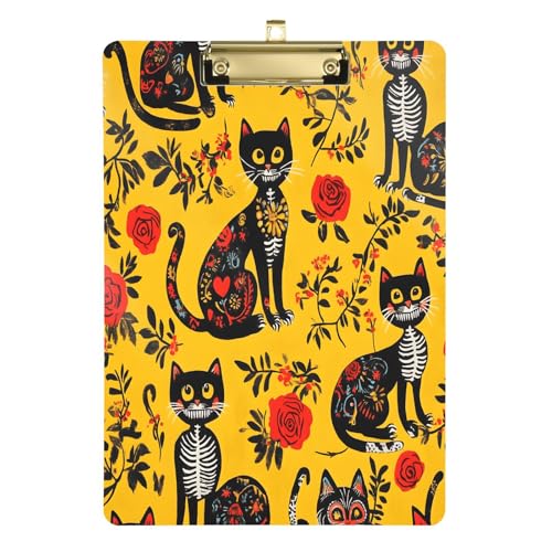 Quteprint Niedliches Katzen- und Totenkopf-Blumen-Klemmbrett, Acryl, 22,9 x 31,8 cm, transparentes, kratzfestes Klemmbrett mit goldfarbenem Metallclip und Wandhaken, 0,6 cm dick, für Büro Quteprint Niedliches Katzen- und Totenkopf-Blumen-Klemmbrett, Acryl, 22,9 x 31,8 cm, transparentes, kratzfestes Klemmbrett mit goldfarbenem Metallclip und Wandhaken, 0,6 cm dick, für Büro von Quteprint