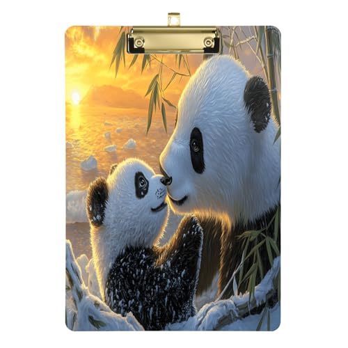 Quteprint Niedliches Tier-Panda-Acryl-Klemmbrett, 22,9 x 31,8 cm, transparentes, kratzfestes Klemmbrett mit (goldfarben) Metallclip und Wandhaken, 0,6 cm dick, für Büro, Klassenzimmer von Quteprint