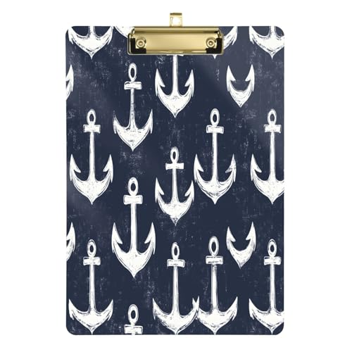 Quteprint Ocean Sea Anchor Acryl-Klemmbrett, 22,9 x 31,8 cm, transparentes, kratzfestes Klemmbrett mit (Gold) Metallclip und Wandhaken, 0,6 cm dick, für Büro, Klassenzimmer, Krankenschwestern, Lehrer von Quteprint